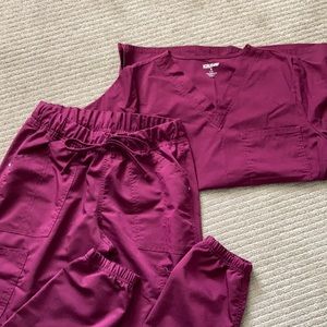 Burgundy wine colored scrub set w/ jogger bottoms